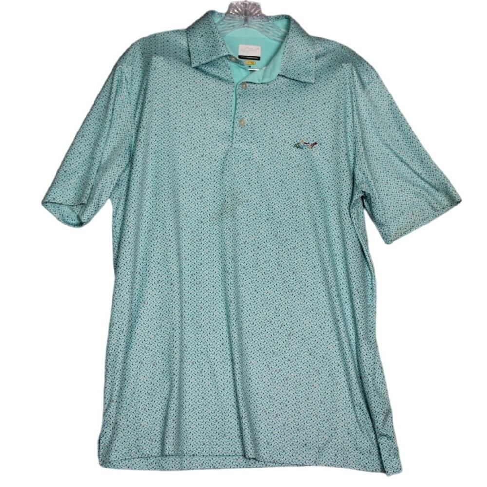 Greg Norman Mens Size Med Golf Polo Dry Blue‎ Shirt Beach Ball Print